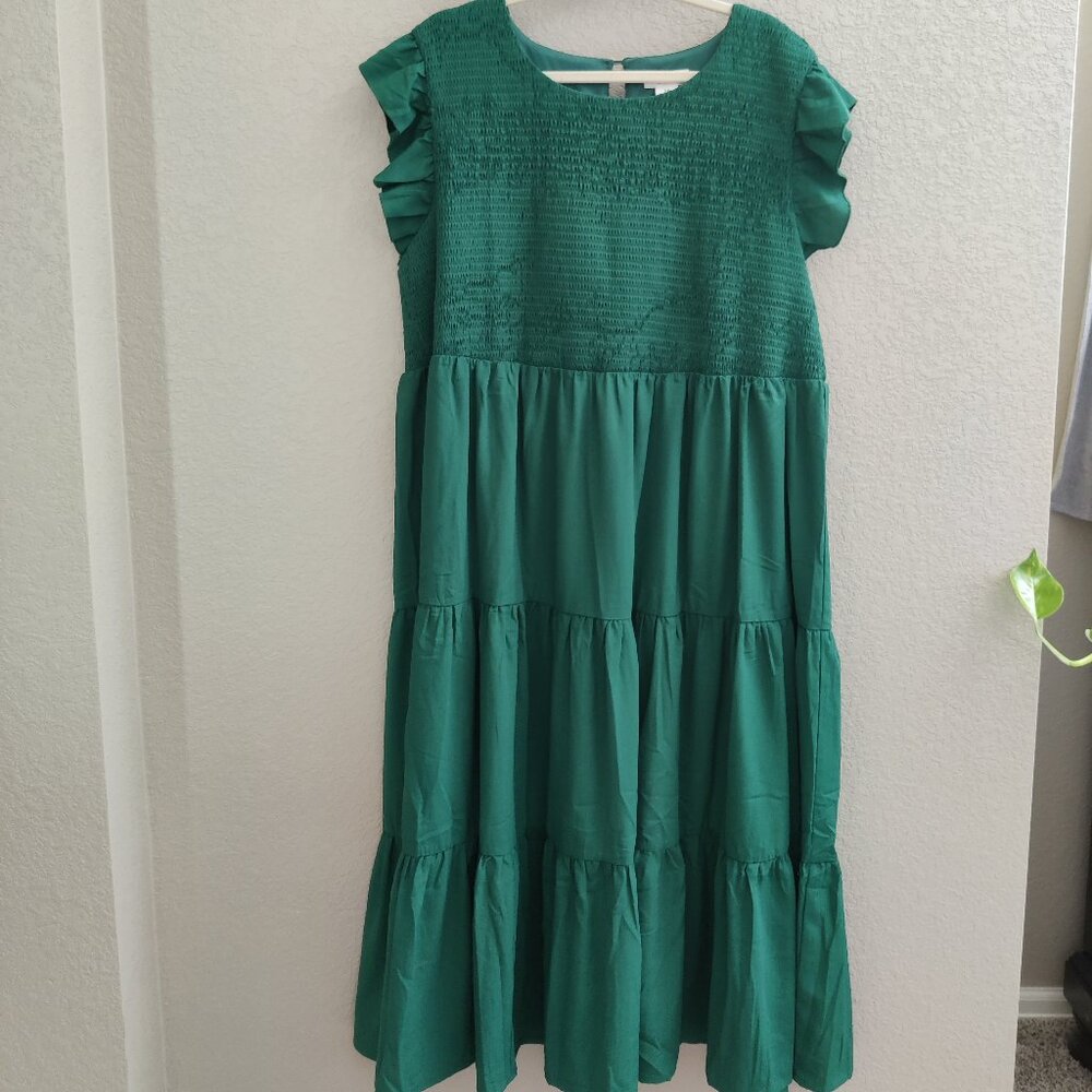 Chic Soul Green Tiered Midi Dress 3X - Flutter Sleeve